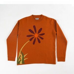 Stitch note Rust Orange Sweater with Floral Design men’s m 100% merino wool NWT